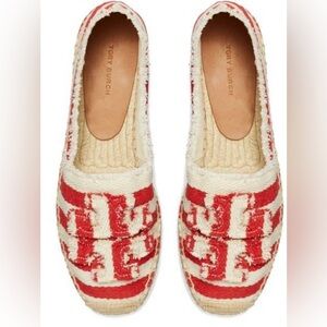 NWT Tory Burch Fray Canvas Aline Stripe Espadrille flat sizes 8,9,10